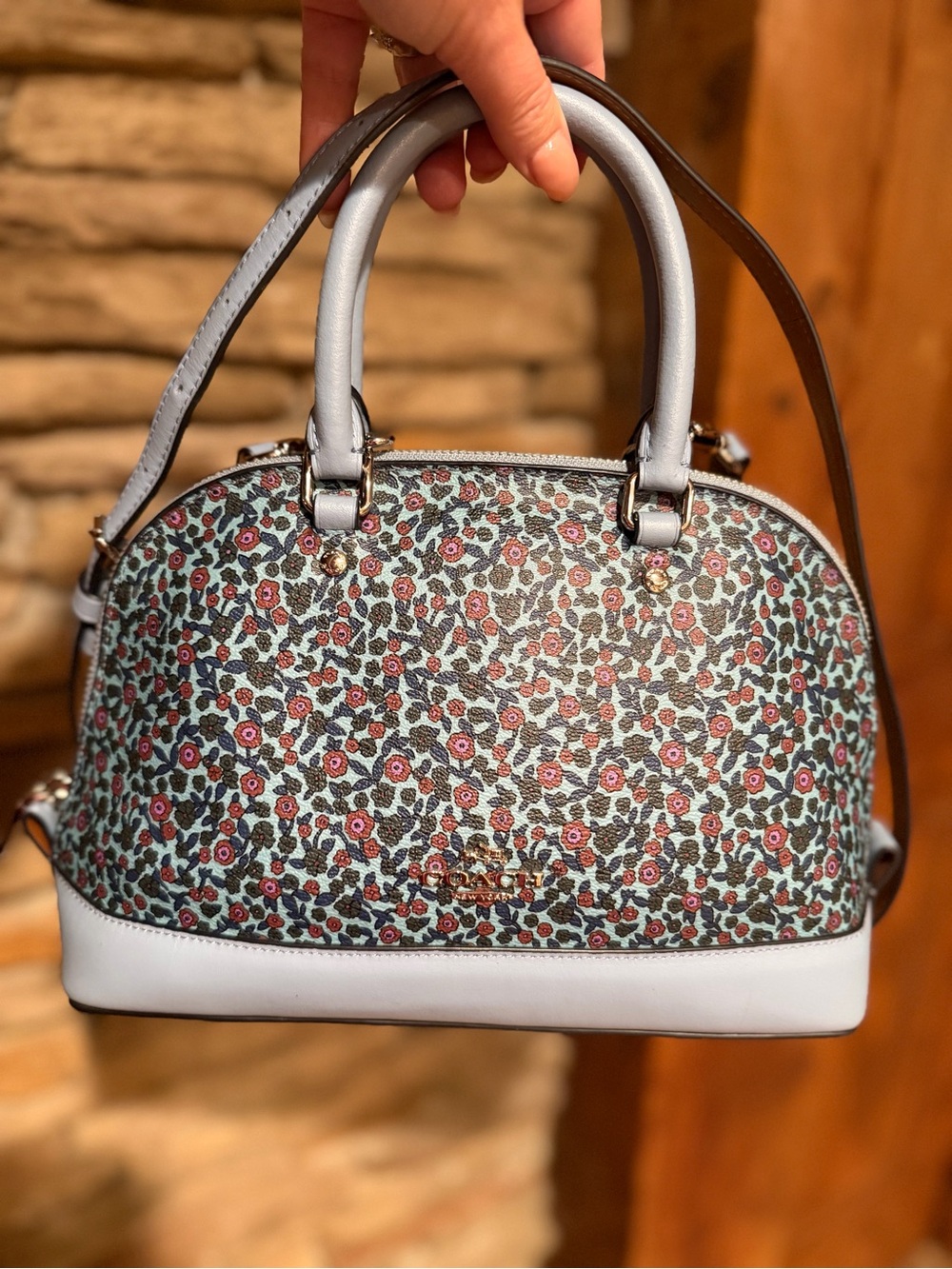 Coach NWOT Sierra Floral Dome Satchel Crossbody Handbag - Light Blue and Pink